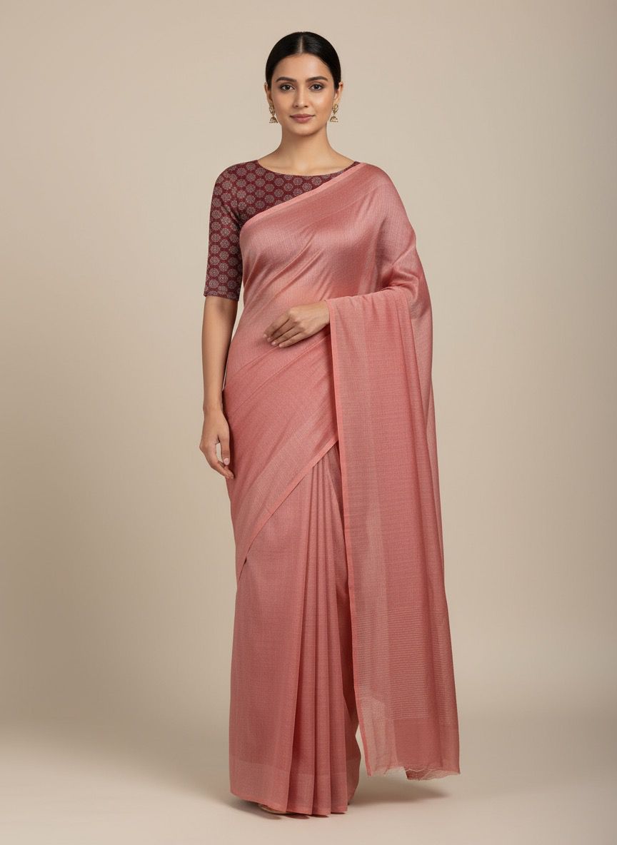 Blush Pink Soft Silk Saree with Contrast Blouse
