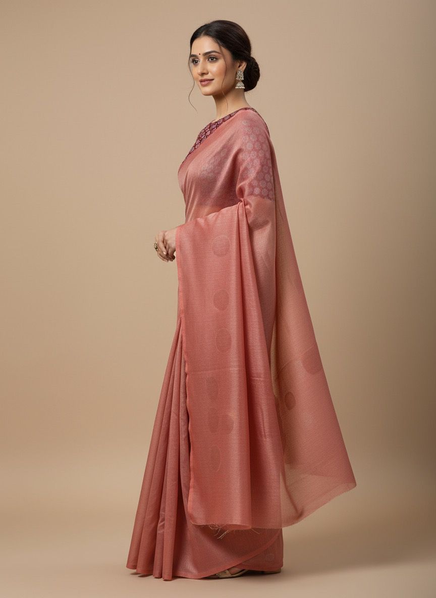 Blush Pink Soft Silk Saree with Contrast Blouse